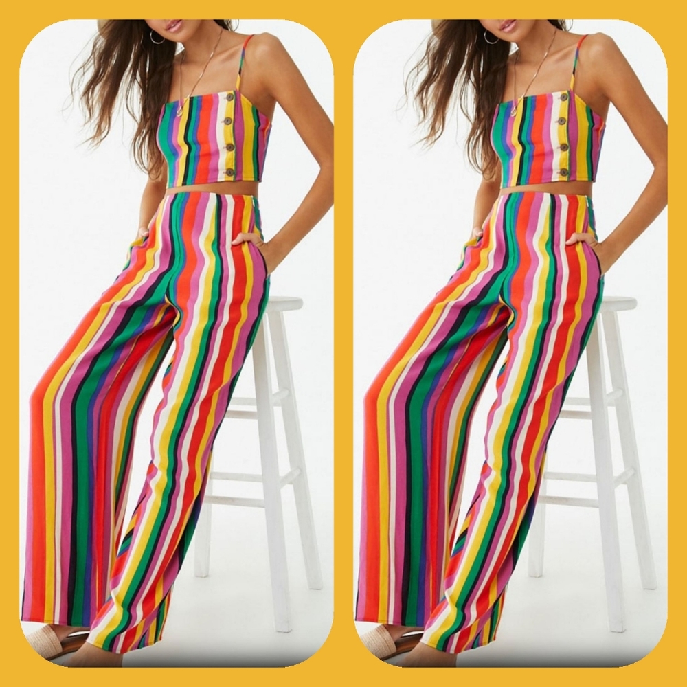 Forever 21 striped multi colour palazzo pants set